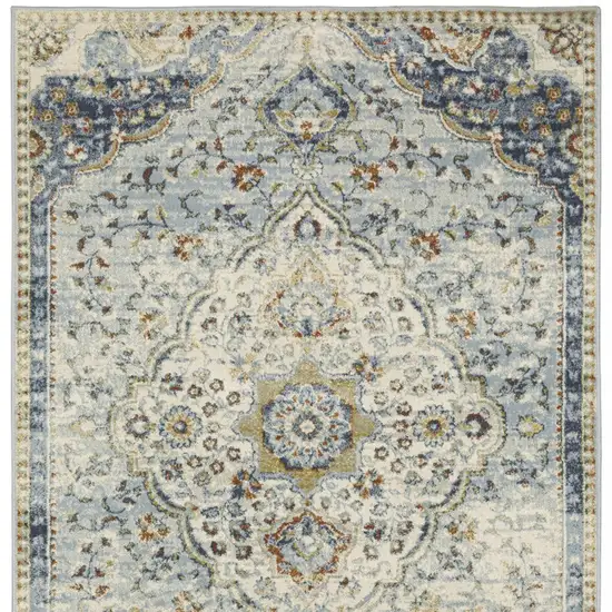 Blue And Beige Oriental Distressed Area Rug Photo 7