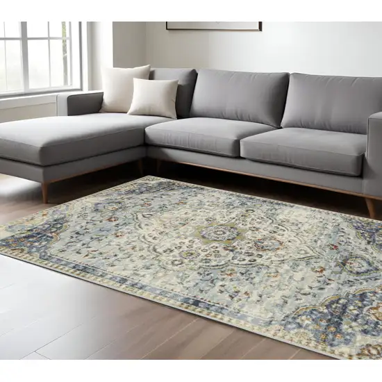 Blue And Beige Oriental Distressed Area Rug Photo 1
