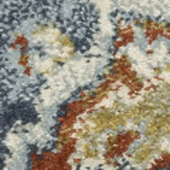 6' X 9' Blue Beige Rust Gold And Teal Oriental Power Loom Stain Resistant Area Rug Photo 4