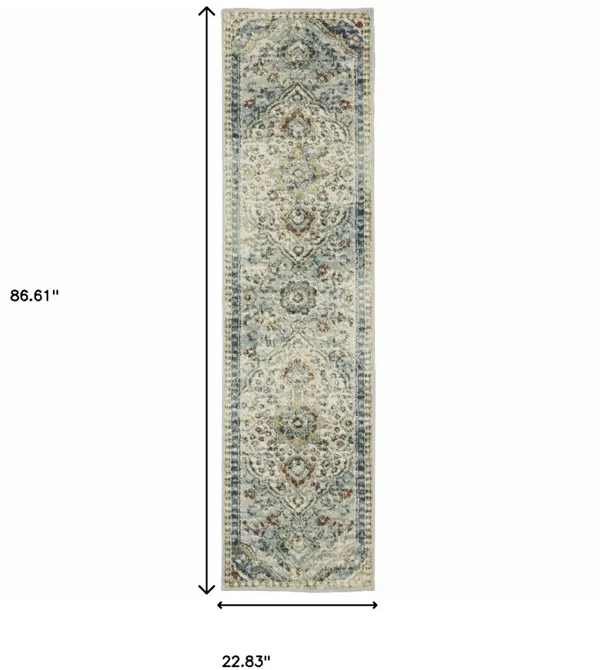Blue Beige Rust Gold And Teal Oriental Power Loom Stain Resistant Runner Rug Photo 9