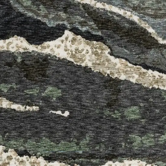 Blue Black And Beige Abstract Area Rug With Fringe Photo 8