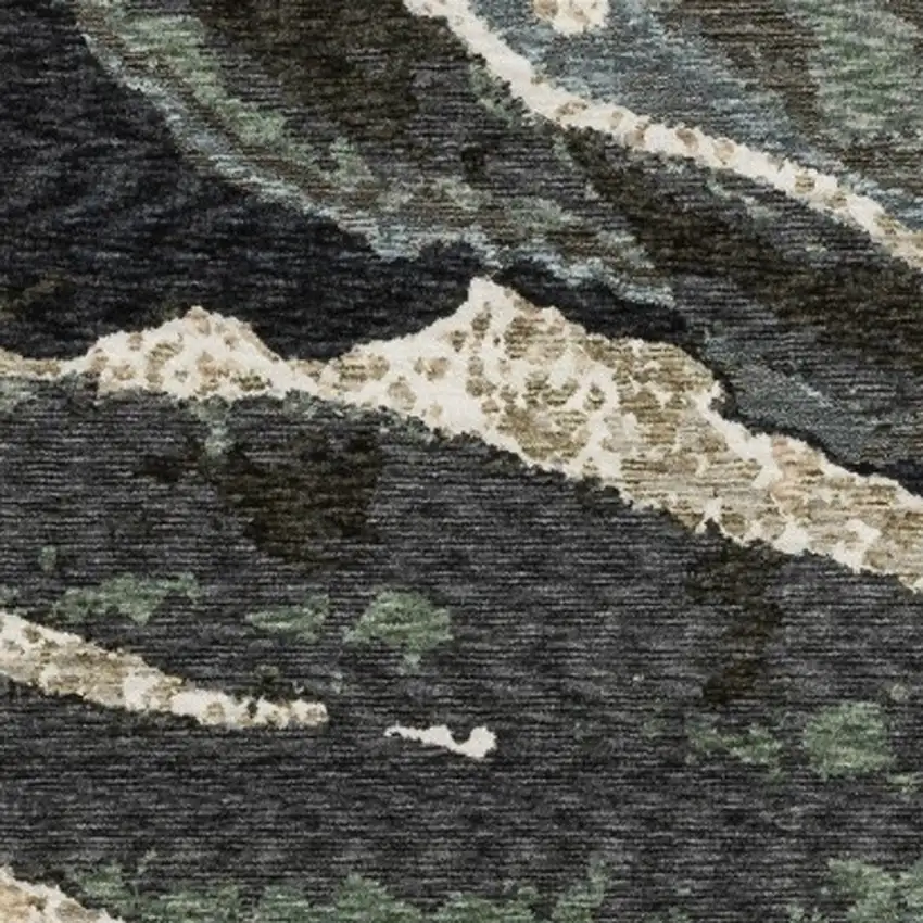 Blue Black And Beige Abstract Area Rug With Fringe Photo 8