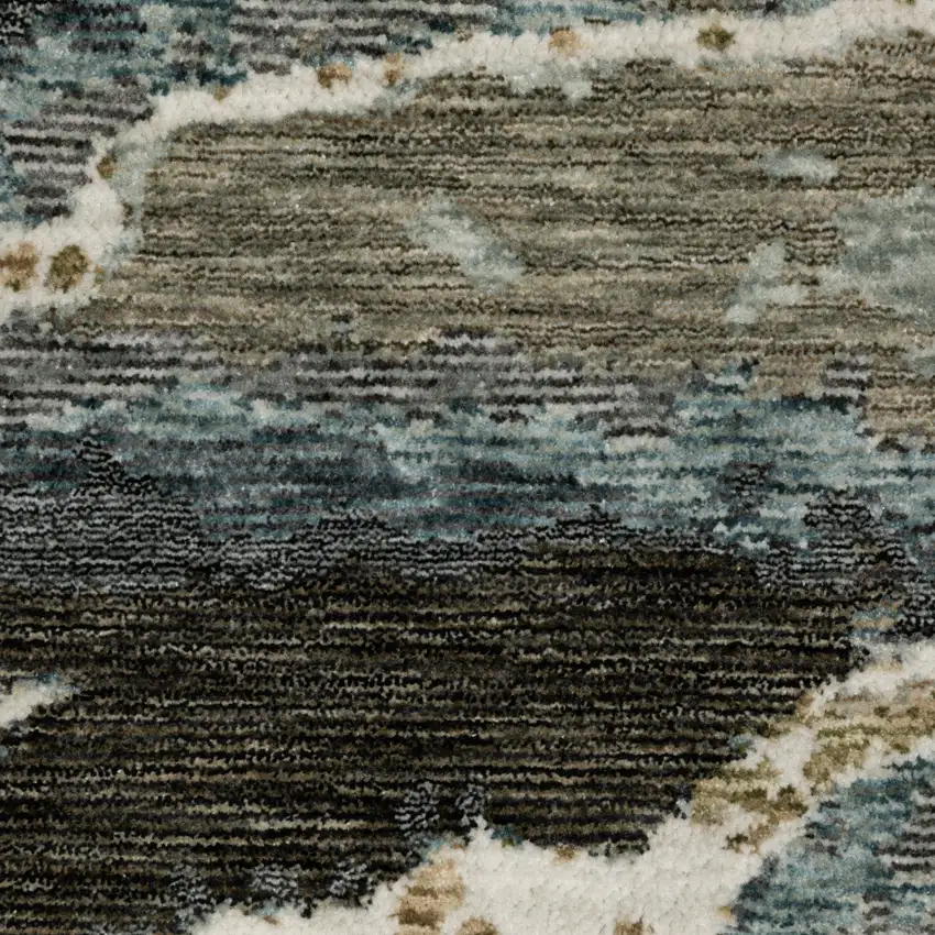 Blue Black And Beige Abstract Area Rug With Fringe Photo 6