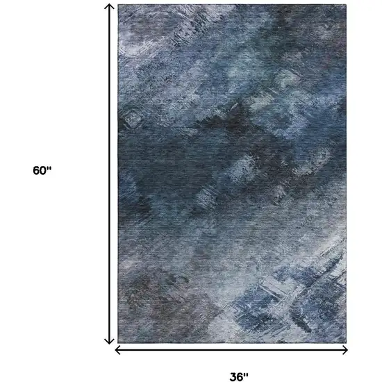 Blue Black And Gray Abstract Washable Area Rug With UV Protection Photo 3