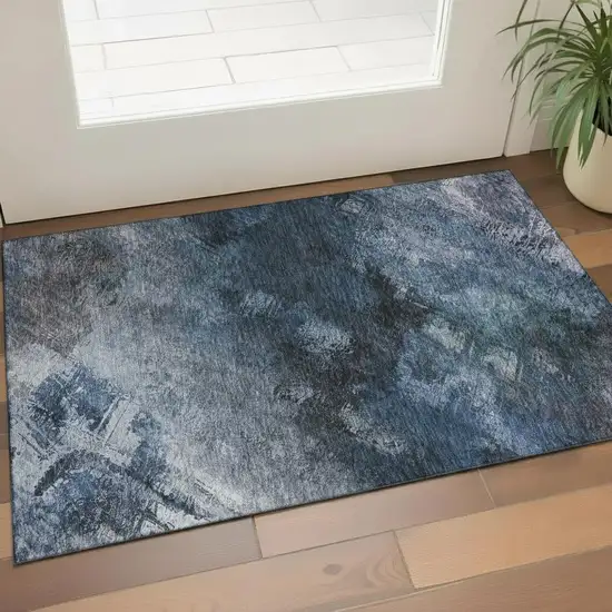 Blue Black And Gray Abstract Washable Area Rug With UV Protection Photo 1