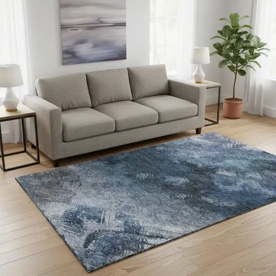 Blue Black And Gray Abstract Washable Area Rug With UV Protection Photo 2