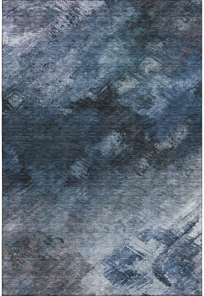 Blue Black And Gray Abstract Washable Area Rug With UV Protection Photo 1