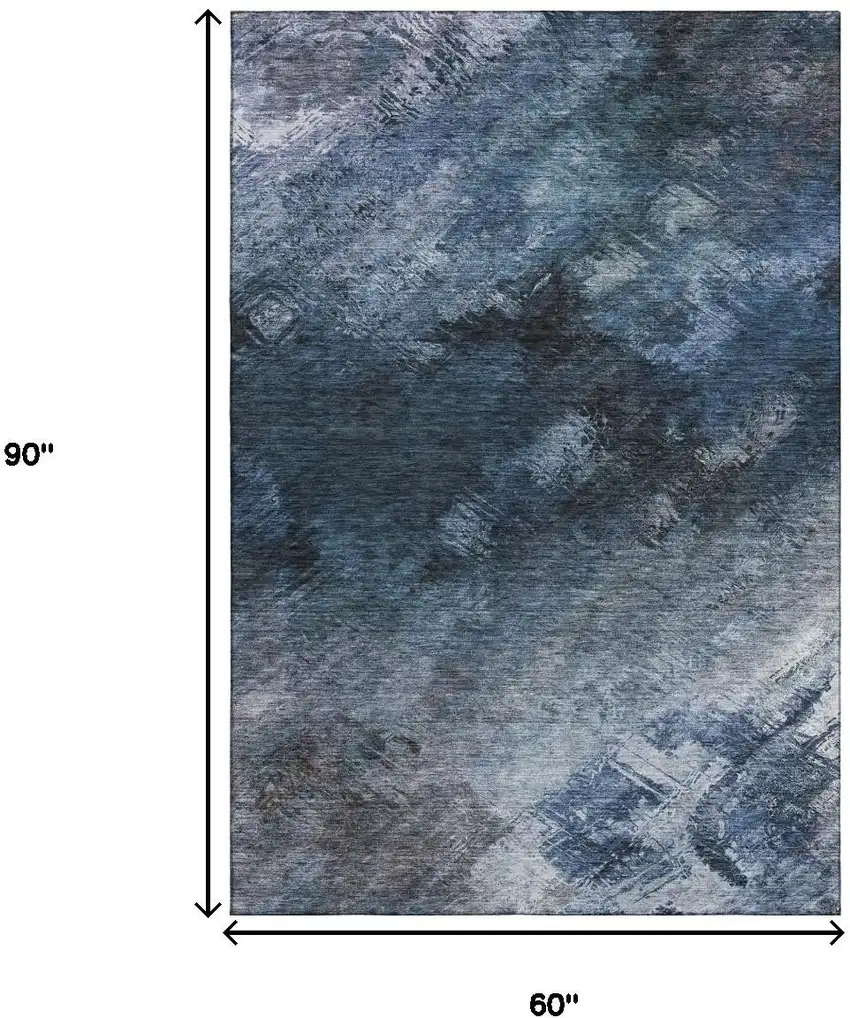 Blue Black And Gray Abstract Washable Area Rug With UV Protection Photo 3
