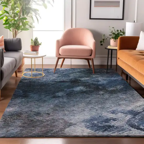Blue Black And Gray Abstract Washable Area Rug With UV Protection Photo 4