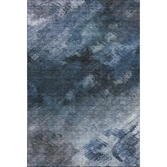 Blue Black And Gray Abstract Washable Area Rug With UV Protection Photo 1