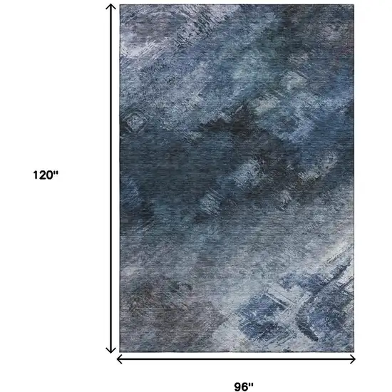 Blue Black And Gray Abstract Washable Area Rug With UV Protection Photo 6