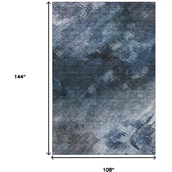 Blue Black And Gray Abstract Washable Area Rug With UV Protection Photo 7
