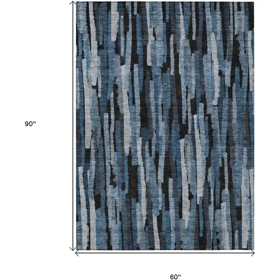Blue Black And Gray Striped Washable Indoor Outdoor Area Rug Photo 7