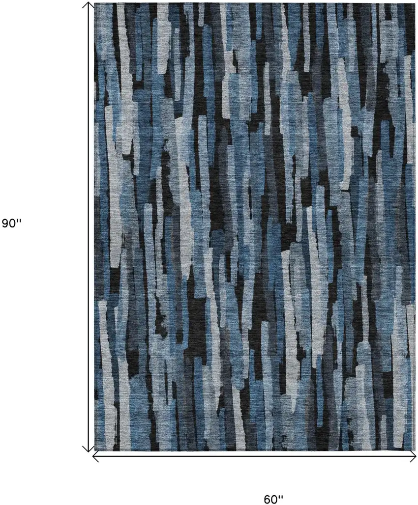 Blue Black And Gray Striped Washable Indoor Outdoor Area Rug Photo 7