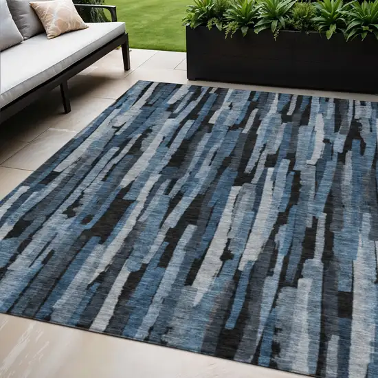 Blue Black And Gray Striped Washable Indoor Outdoor Area Rug Photo 1