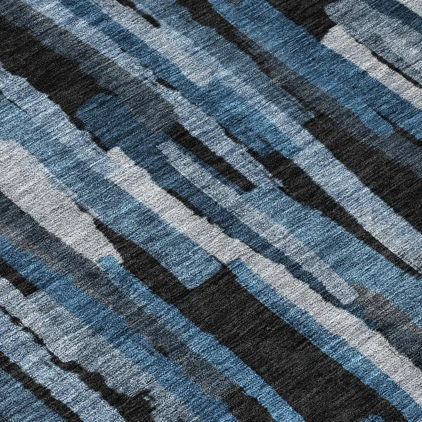 Blue Black And Gray Striped Washable Indoor Outdoor Area Rug Photo 8