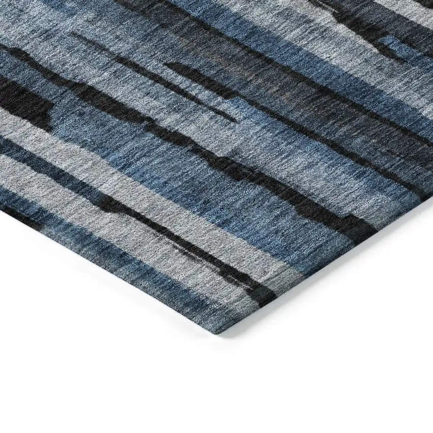 Blue Black And Gray Striped Washable Indoor Outdoor Area Rug Photo 4