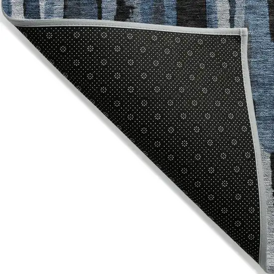 Blue Black And Gray Striped Washable Indoor Outdoor Area Rug Photo 3