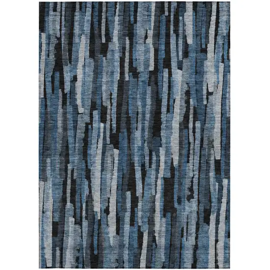 Blue Black And Gray Striped Washable Indoor Outdoor Area Rug Photo 5