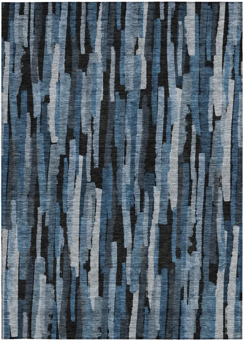 Blue Black And Gray Striped Washable Indoor Outdoor Area Rug Photo 5