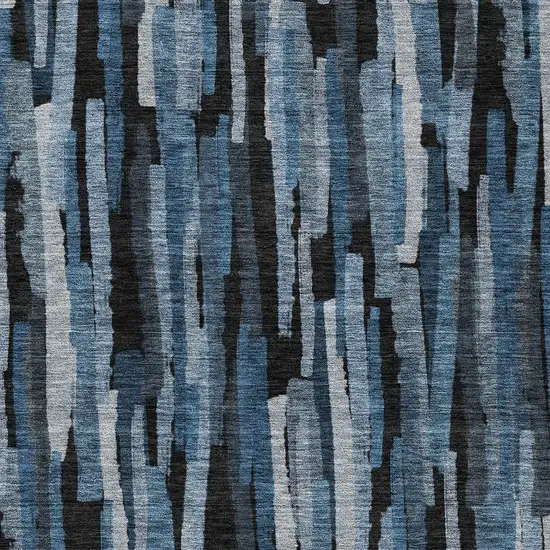 Blue Black And Gray Striped Washable Indoor Outdoor Area Rug Photo 5