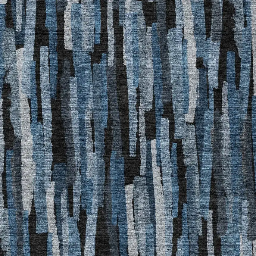 Blue Black And Gray Striped Washable Indoor Outdoor Area Rug Photo 5