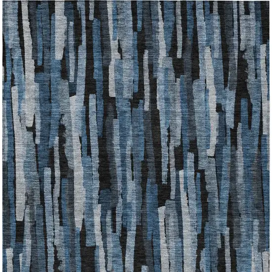Blue Black And Gray Striped Washable Indoor Outdoor Area Rug Photo 6