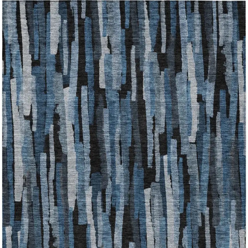 Blue Black And Gray Striped Washable Indoor Outdoor Area Rug Photo 6
