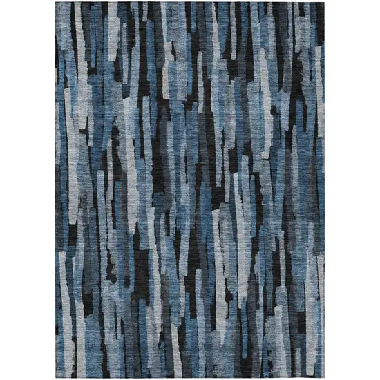 Blue Black And Gray Striped Washable Indoor Outdoor Area Rug Photo 2