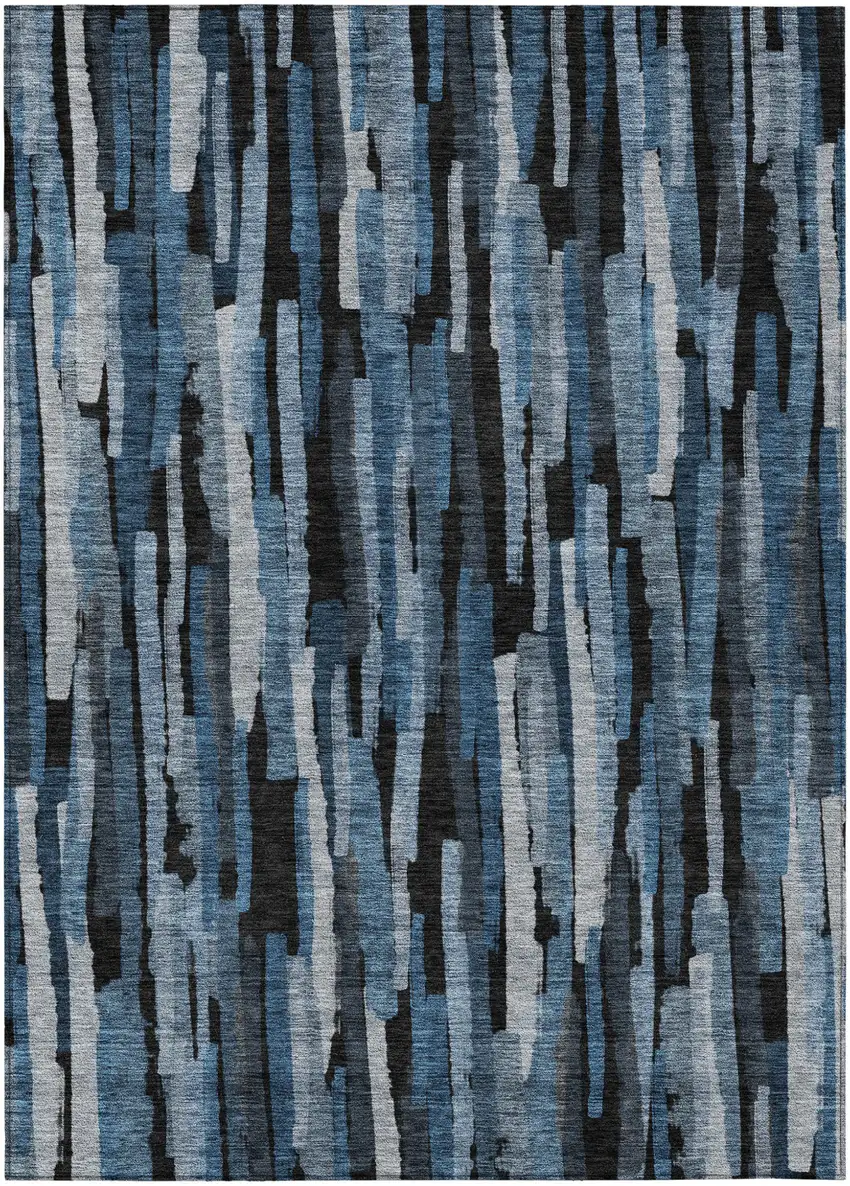 Blue Black And Gray Striped Washable Indoor Outdoor Area Rug Photo 2