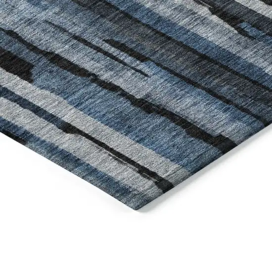 Blue Black And Gray Striped Washable Indoor Outdoor Area Rug Photo 4