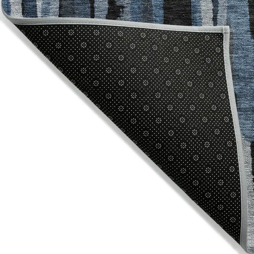 Blue Black And Gray Striped Washable Indoor Outdoor Area Rug Photo 3