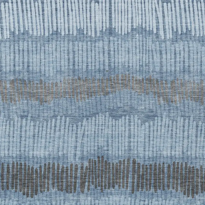 Blue Black And Gray Striped Washable Indoor Outdoor Area Rug Photo 7