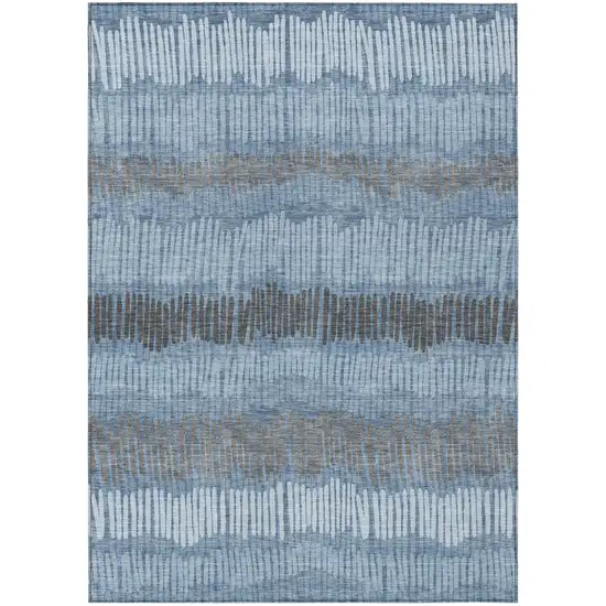 Blue Black And Gray Striped Washable Indoor Outdoor Area Rug Photo 2