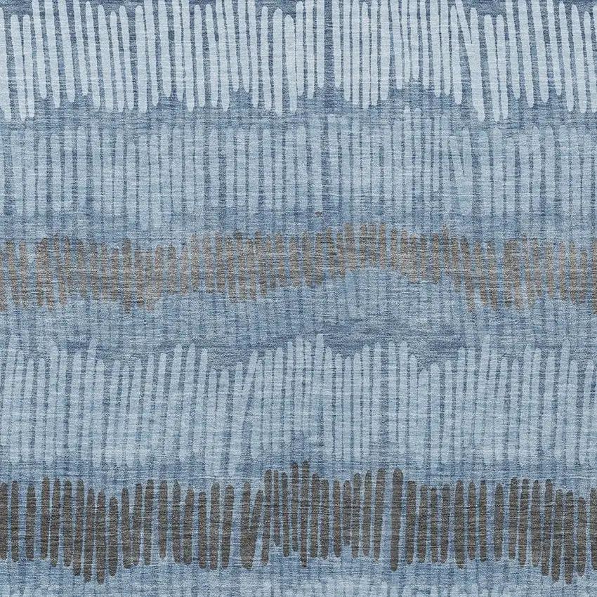 Blue Black And Gray Striped Washable Indoor Outdoor Area Rug Photo 7