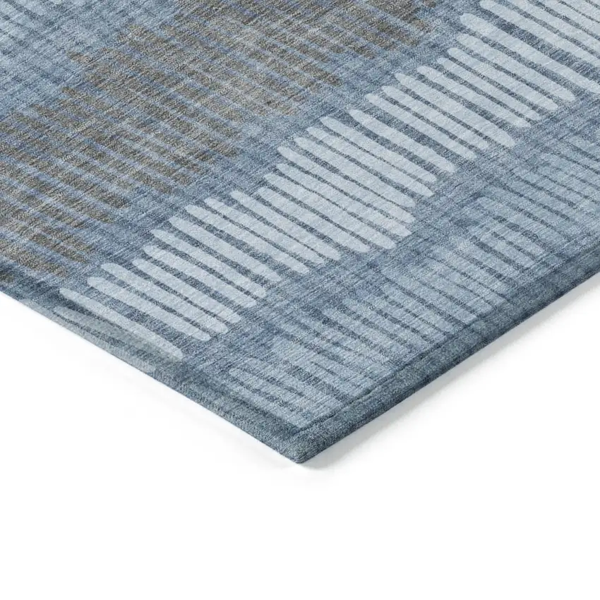 Blue Black And Gray Striped Washable Indoor Outdoor Area Rug Photo 5