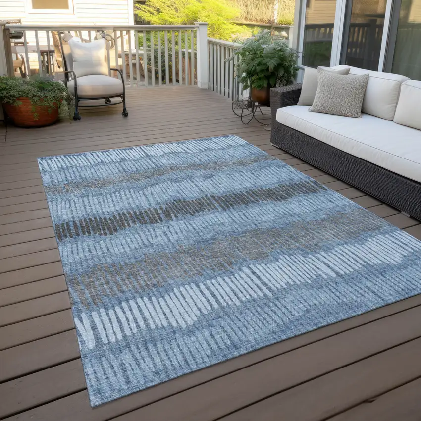 Blue Black And Gray Striped Washable Indoor Outdoor Area Rug Photo 9