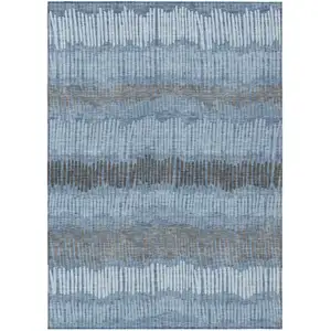 Photo of Blue Black And Gray Striped Washable Indoor Outdoor Area Rug
