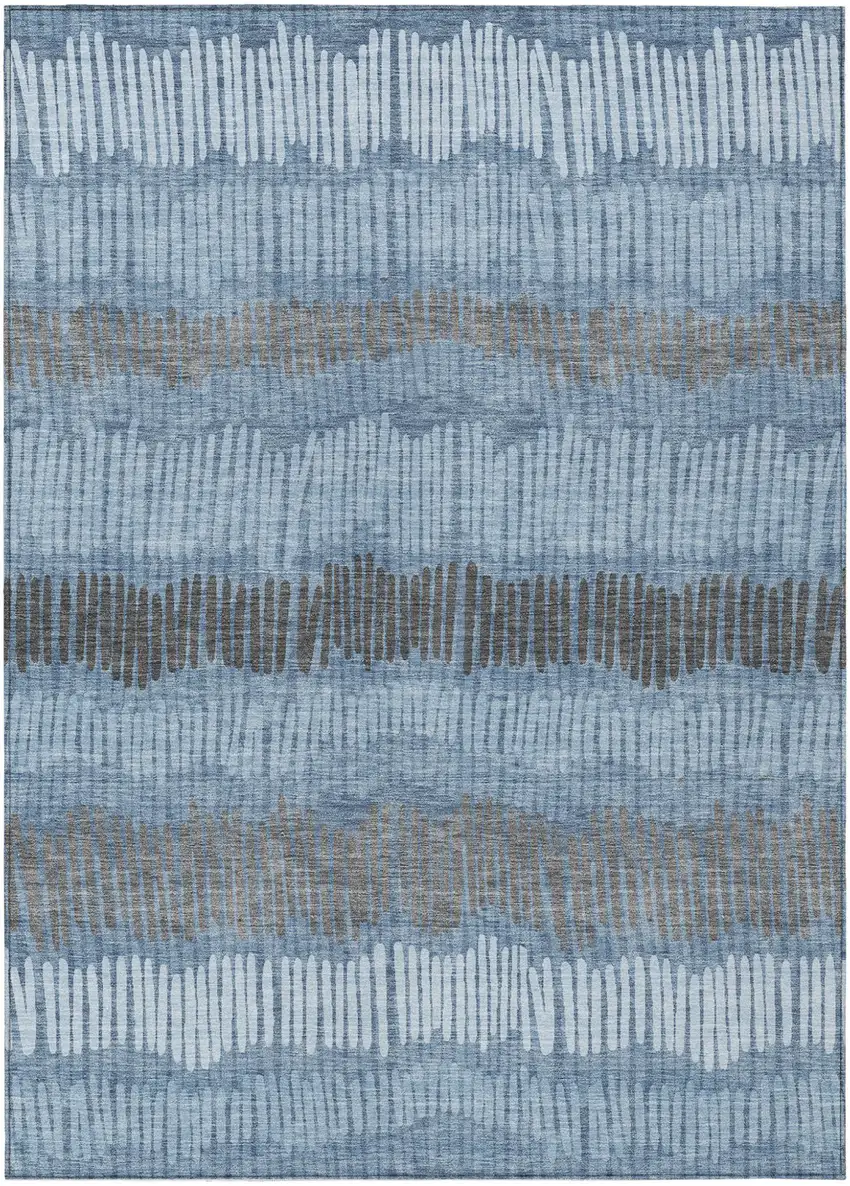 Blue Black And Gray Striped Washable Indoor Outdoor Area Rug Photo 2