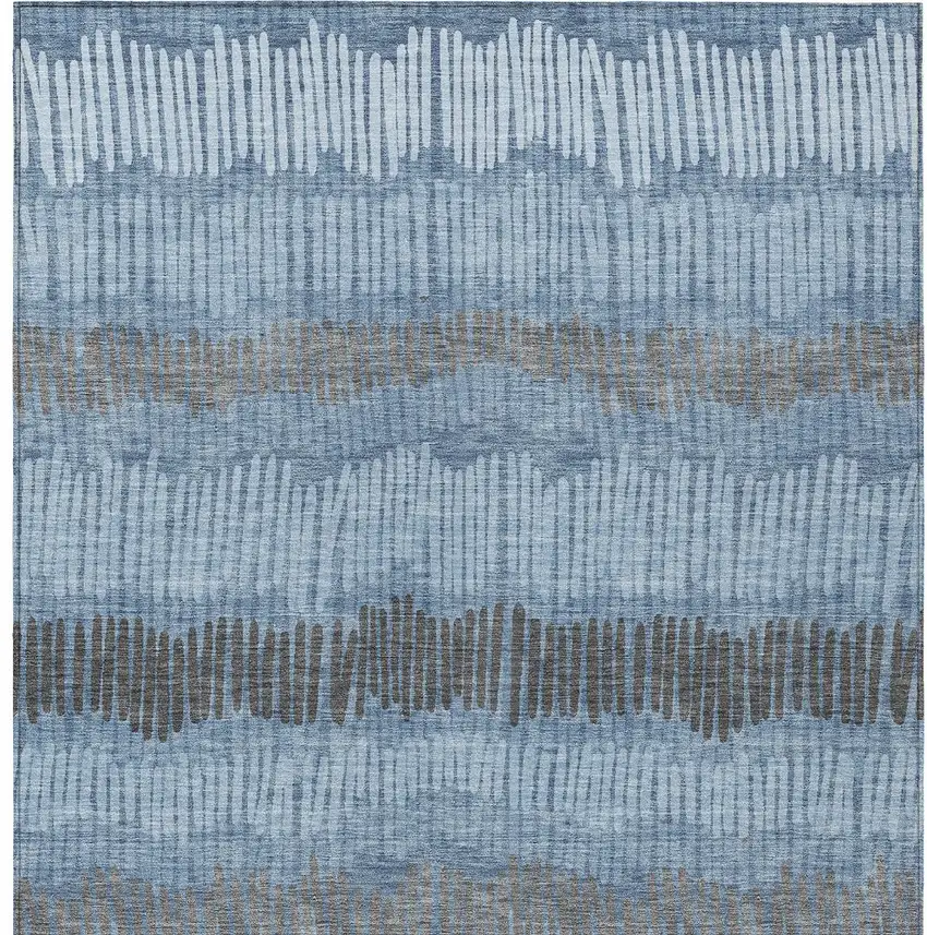 Blue Black And Gray Striped Washable Indoor Outdoor Area Rug Photo 8