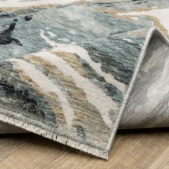 Blue Black And Ivory Abstract Area Rug With Fringe Photo 9