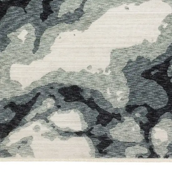 Blue Black And Ivory Abstract Area Rug With Fringe Photo 7