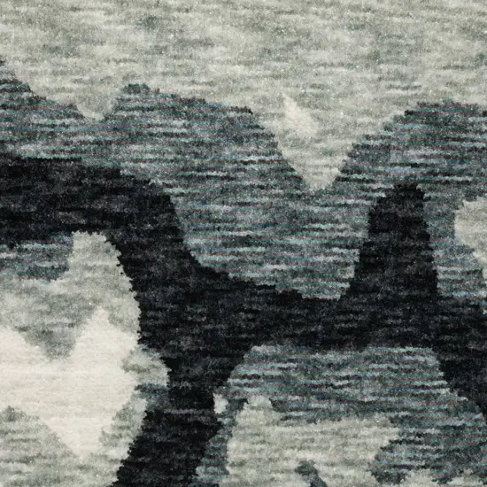 Blue Black And Ivory Abstract Area Rug With Fringe Photo 8