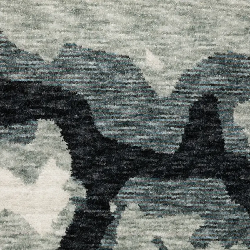 Blue Black And Ivory Abstract Area Rug With Fringe Photo 8