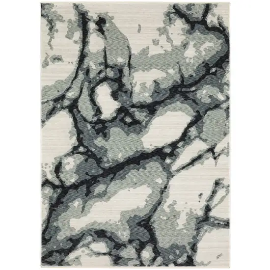 Blue Black And Ivory Abstract Area Rug With Fringe Photo 2