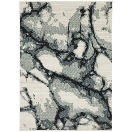 Blue Black And Ivory Abstract Area Rug With Fringe Photo 4