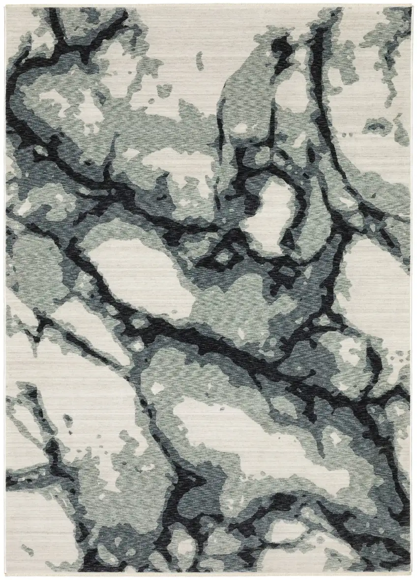 Blue Black And Ivory Abstract Area Rug With Fringe Photo 4