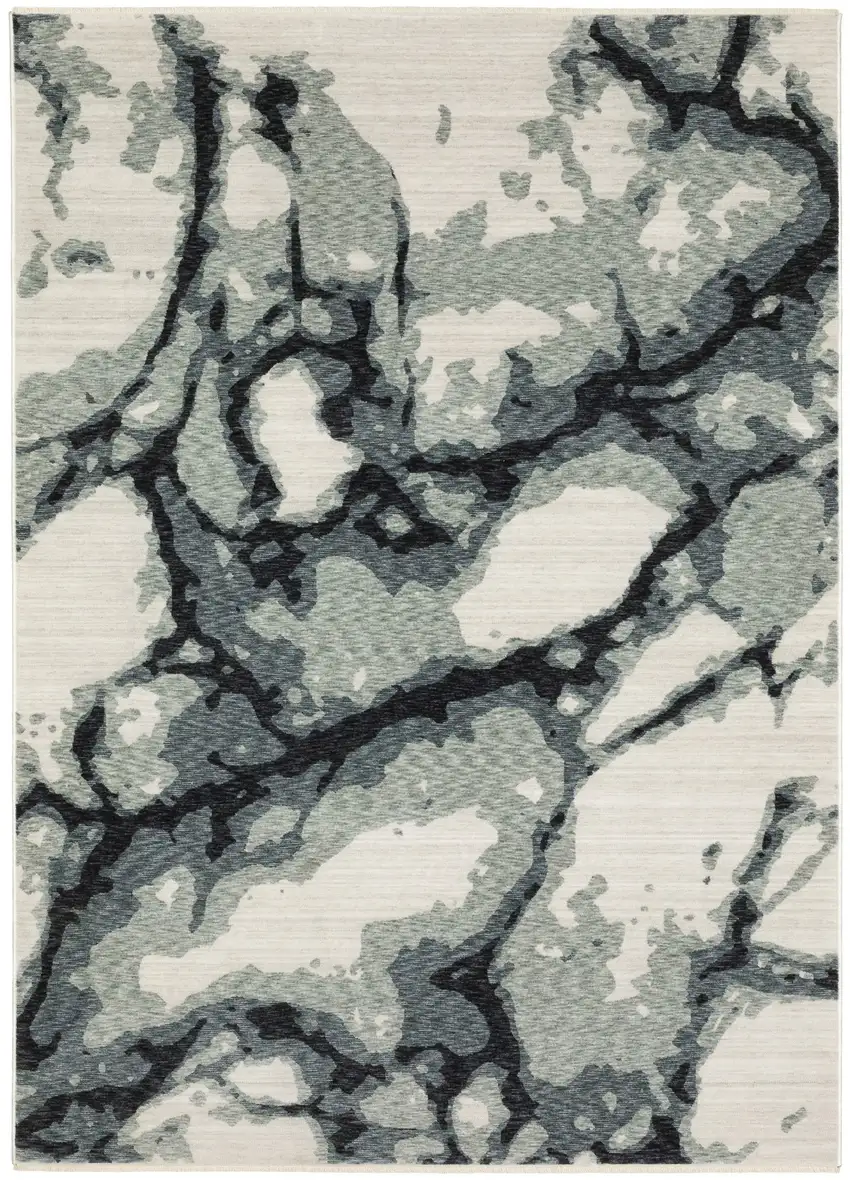 Blue Black And Ivory Abstract Area Rug With Fringe Photo 5