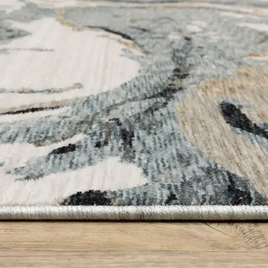 Blue Black And Ivory Abstract Area Rug With Fringe Photo 7