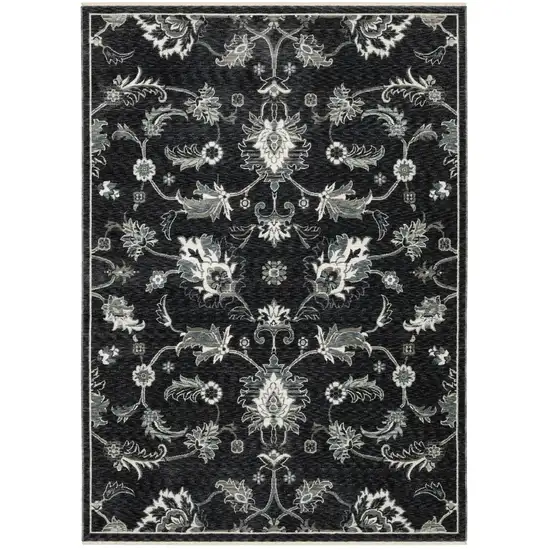 Blue Black And Ivory Floral Area Rug With Fringe Photo 9